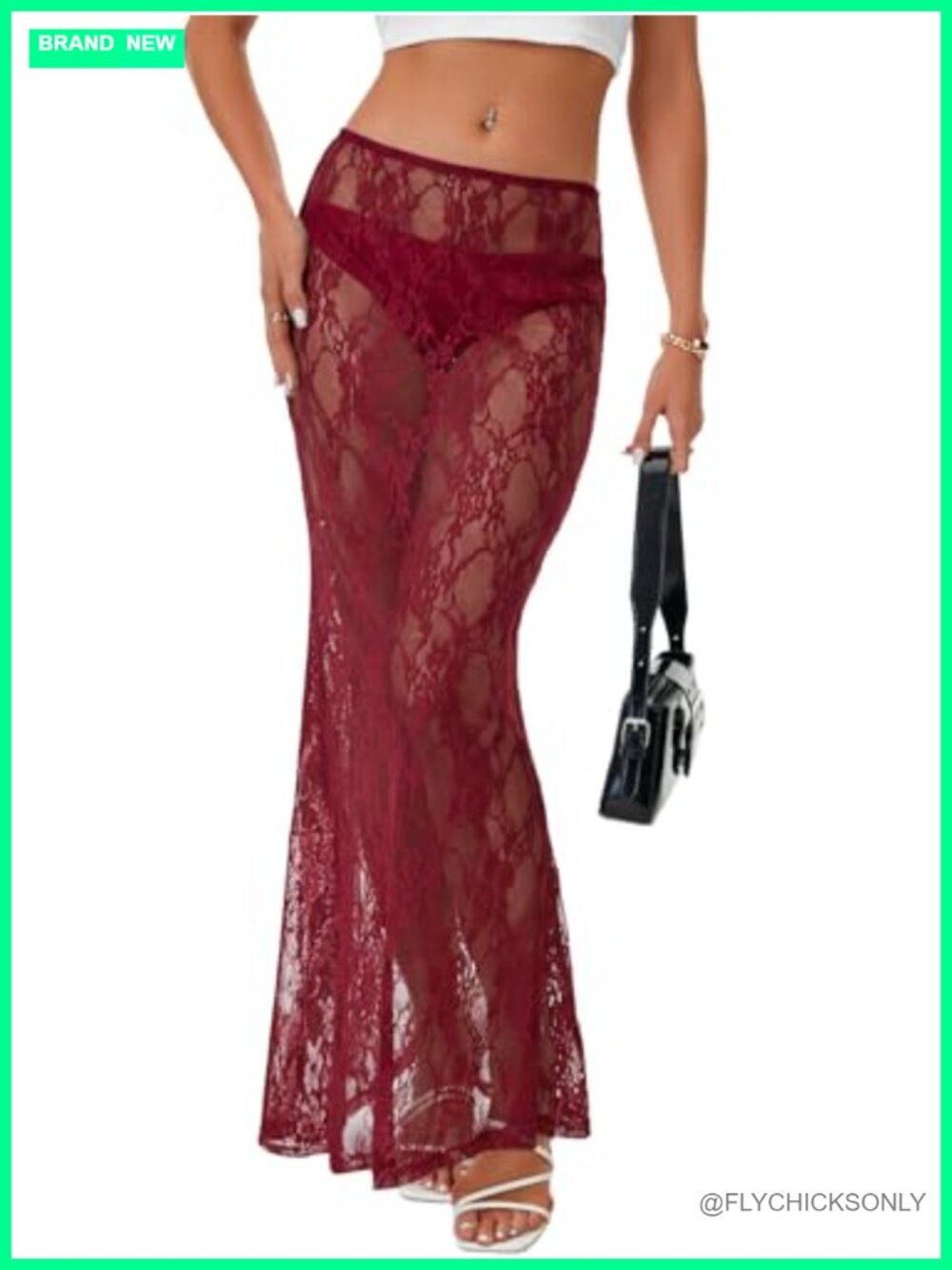Sheer Lace A-Line Maxi Skirt High Waist Summer